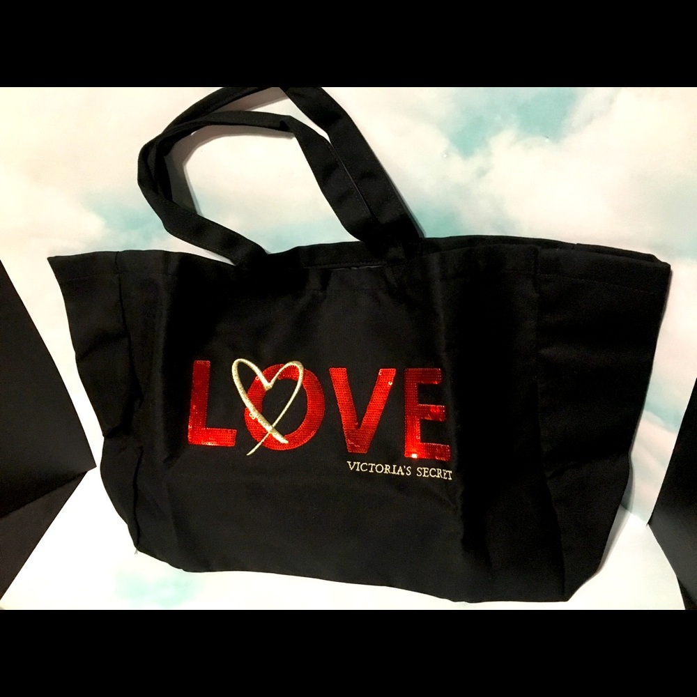 VICTORIA’S SECRET LG TOTE BAG Black w/Sequin NWOT